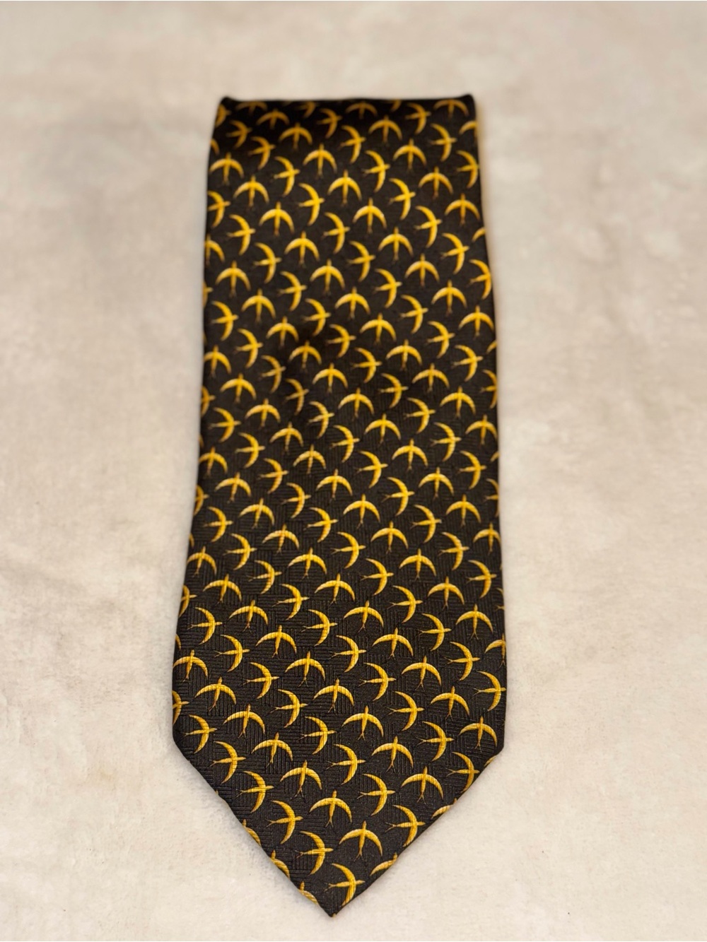 Robert Talbott Black Tie with Yellow Crescent Motif
